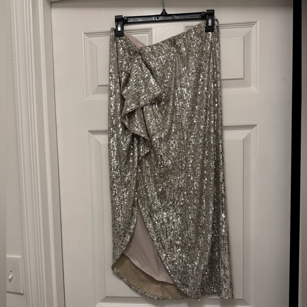 Express Sequin Ruffle Midi Skirt